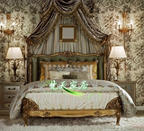 美式实木香槟金雕花1.8*2米大床简约宜家公主床高背布艺床主卧床