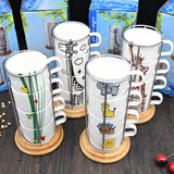 陶瓷家用水杯子套装创意家庭马克杯套装简约咖啡杯茶杯套装送杯架