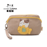 日本卡拉猫 卡通女双层隔袋帆布拉链苹果6P零钱硬币化妆包手拿包