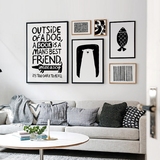 现代客厅北欧风格装饰画北极熊刺猬动物三联黑白组合卧室挂画包邮