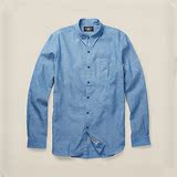 RRL 复古咔叽 浅蓝纯色修身全棉长袖衬衫