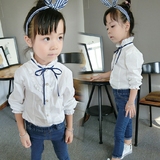 女童学院风衬衫白色纯棉秋季韩版女中小儿童上衣长袖女宝宝衬衣