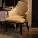 进口PU优质软包扶手餐椅铆钉工艺美式简约款全实木金属脚书椅餐椅