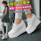 2016新款内增高系带单鞋厚底松糕小白鞋韩版红色坡跟高跟学生鞋女