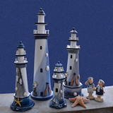 地中海装饰木质灯塔瞭望塔工艺品做旧海洋风摆件摄影道具橱窗摆件