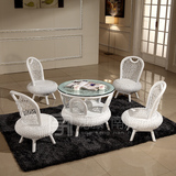 欧式田园阳台桌椅五件套现代简约白色休闲小藤椅子茶几三件套组合