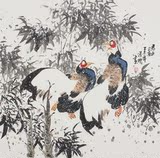中国画雄鸡图公鸡大吉大利字画工笔动物带框画有框装饰画斗方生肖