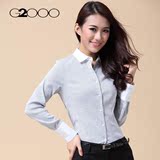 衬衫女长袖衬衫G2000修身韩版修身免烫白长灰条细条职业装女衬衣
