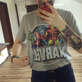 Marvel漫威复仇者联盟超级英雄钢铁侠美队雷神纯棉女士T恤短袖