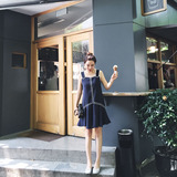 HONEY SASA 韩国夏季新款女装气质百褶雪纺裙背心吊带裙子连衣裙