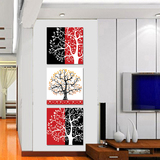 玄关装饰画竖版过道发财树现代简约走廊挂画抽象壁画无框画三联画