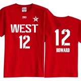 全明星NBAT恤 西部火箭队霍华德12号球衣t恤 纯棉短袖t恤男装衣服