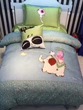 卡通全棉四件套纯棉贴布绣花男孩女孩儿童床上用品床单式床笠式