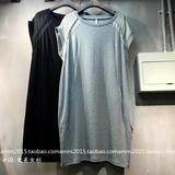 2016夏 韩国原单2day女装 纯色袖子雪纺拼接宽松中长款T恤连衣裙