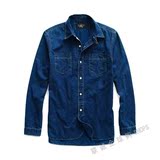 正品代购RRL 复古咔叽Vintage 男靛蓝染indigo日本圆点长袖衬衫