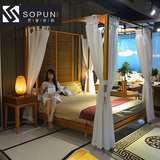 槟榔色东南亚风格家具 卧室架子床 四柱子床 新中式水曲柳实木床