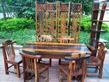 原生态实木长方形复古咖啡餐厅餐桌老船木餐桌椅组合中式原木餐台