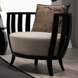 新中式圈椅 半圆弧复古布艺软包单人沙发椅 休闲围椅办公实木家具