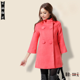 2015冬装新款韩版双排扣斗篷式羊毛呢女装外套A字型中长款呢大衣
