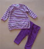 外贸原单婴儿女童装条纹天鹅绒中长款卫衣打底裤两件套装春秋装