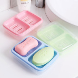居家家 创意家居双体防水带盖皂盒 时尚双格肥皂盒沥水塑料香皂盒