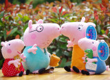 正版peppa pig彩盒包装一家四口点点佩佩猪毛绒玩具儿童玩具礼物