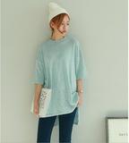 外贸原单韩版女短袖T恤大码冰丝竹节棉显瘦中长款夏季学生打底衫