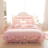 韩式贡缎纯棉四件套六件套 粉色蕾丝公主风包邮床品 床裙式花边