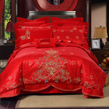 贡缎婚庆四件套 刺绣4件套结婚大红床品多件套床单床盖