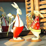 双面手绘铁艺情侣兔子摆设家居装饰铁皮摆件结婚礼物电视柜装饰品