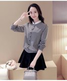 2016春季新款女装韩版格子衬衣翻领黑白格子衬衫百搭学院修身潮女