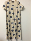 cubesugar日本原单夏季棉麻圆领大波点短袖针织连衣裙
