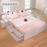 2米双人新款原木现代储物抽屉床 环保无甲醛板式床18米低高箱床