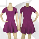 女神款新品紫色绷带高紧身显瘦档短袖连衣裙蓬蓬裙晚礼服A字裙
