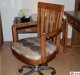 实木绒布组装电脑椅转椅 可升降办公椅布艺软垫学习椅胡桃木色
