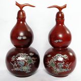 越南红木工艺品 红木雕刻 花梨木镶嵌贝壳 葫芦花瓶