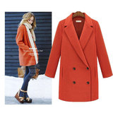 2014秋冬装韩版直筒女装西装短外套双排扣中长款羊毛外套大码长袖