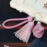 韩国创意礼品可爱皮革流苏汽车钥匙扣女包包挂件钥匙链圈花朵饰品