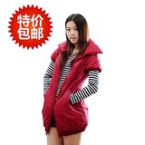 2015冬装韩版包邮新款立领短袖拉链通勤加厚显瘦红色风衣淑女女装