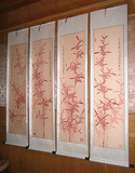 字画收藏 名家手绘已装裱 启功风格红竹四条屏 客厅办公室装饰画