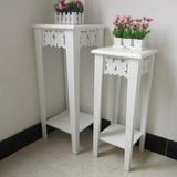 特价宜家欧式现代简约实木雕花白色花架沙发边桌木质花架仿古花几