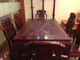 红木家具/特价100%非洲红酸枝木面雕餐桌餐椅7件套 中式 实木
