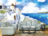 无缝3D油画手绘地中海城堡客厅电视沙发儿童房背景墙纸大型壁画