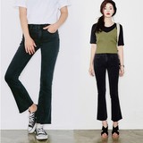 韩国代购 夏季新款紧身显瘦微喇叭毛边九分牛仔裤