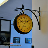 纽约火车站挂钟 欧式古典装饰复古客厅过道双面钟  铁艺静音钟表