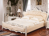 欧美式豪华时尚公主床 结婚床1.8米精美大气双人实木雕花真皮床