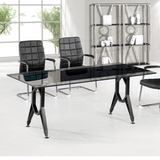 简约现代办公桌 时尚钢化玻璃会议桌 长形接待台 钢架会客洽谈桌