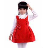 六一特价秋冬装公主裙女童维罗大红毛呢背带裙子可爱花朵儿童装裙