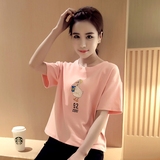 韩式好看粉色短袖t恤00后甜美搭配背带裙牛仔短裤的上衣女韩版夏