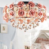 温馨浪漫 欧式美式田园玫瑰花朵陶瓷水晶LED吊灯 餐厅 客厅 卧室